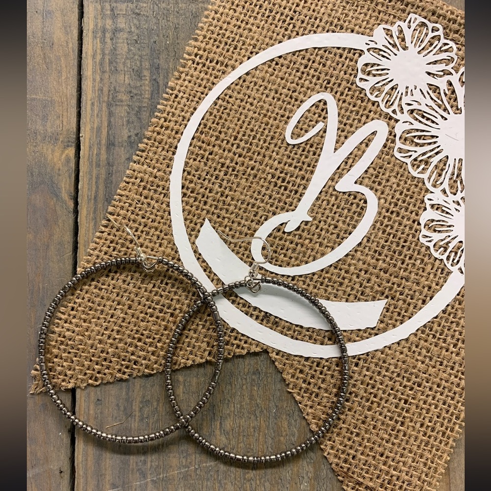 Solid Beaded Hoops: Gunmetal Grey